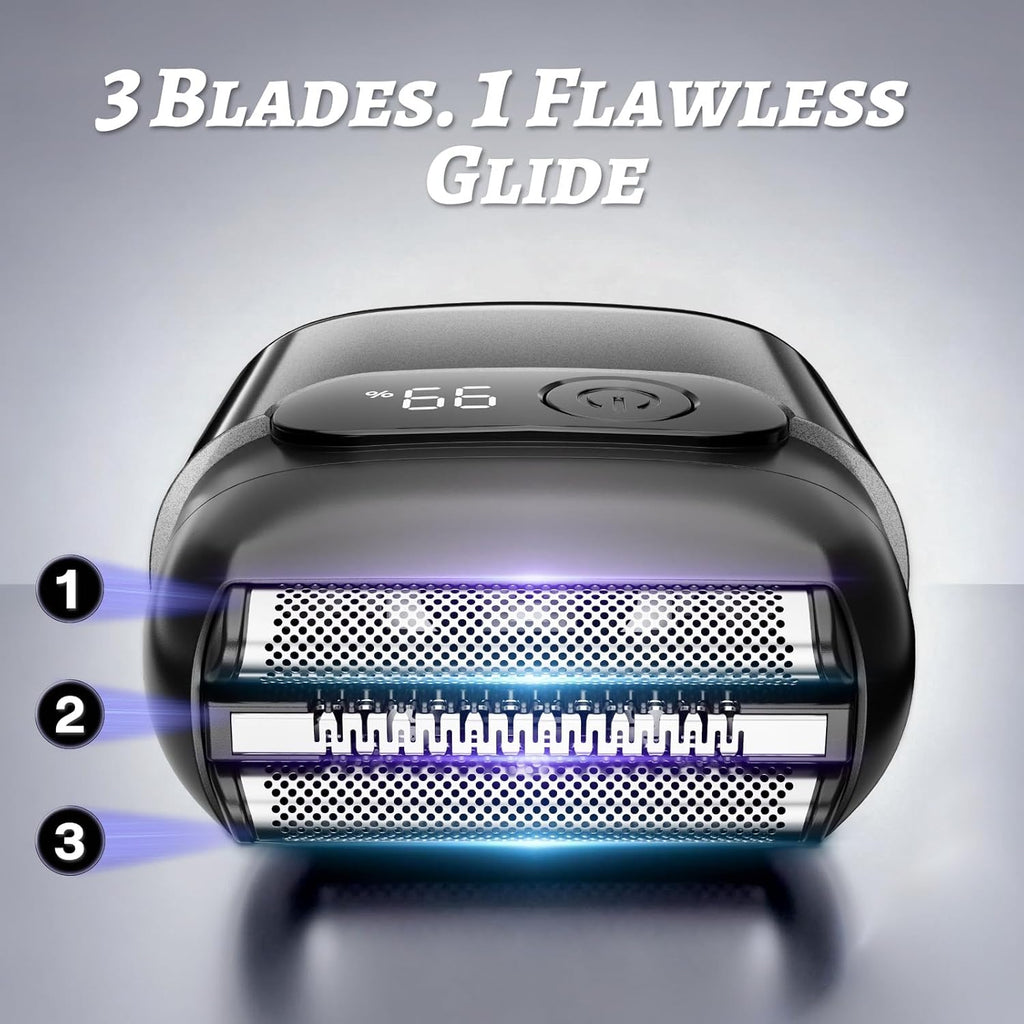 Elektrischer Folienrasierer für Herren, 3D-Schwimmklinge mit LED-Anzeige, wasserdicht (IPX8), Nass-/Trockenrasierer, USB-C-Schnellladefunktion und Reisesicherung